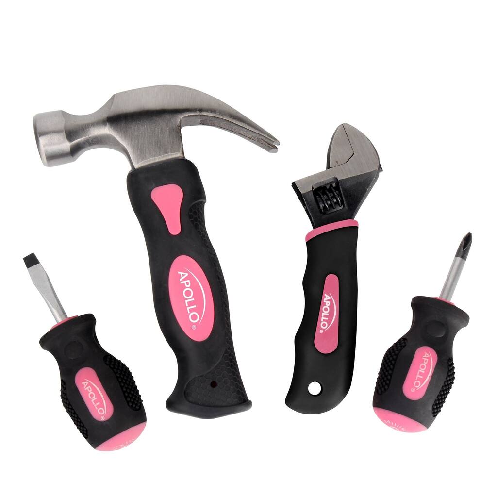 Apollo Stubby Pink 4-Piece Hand Tool Set
