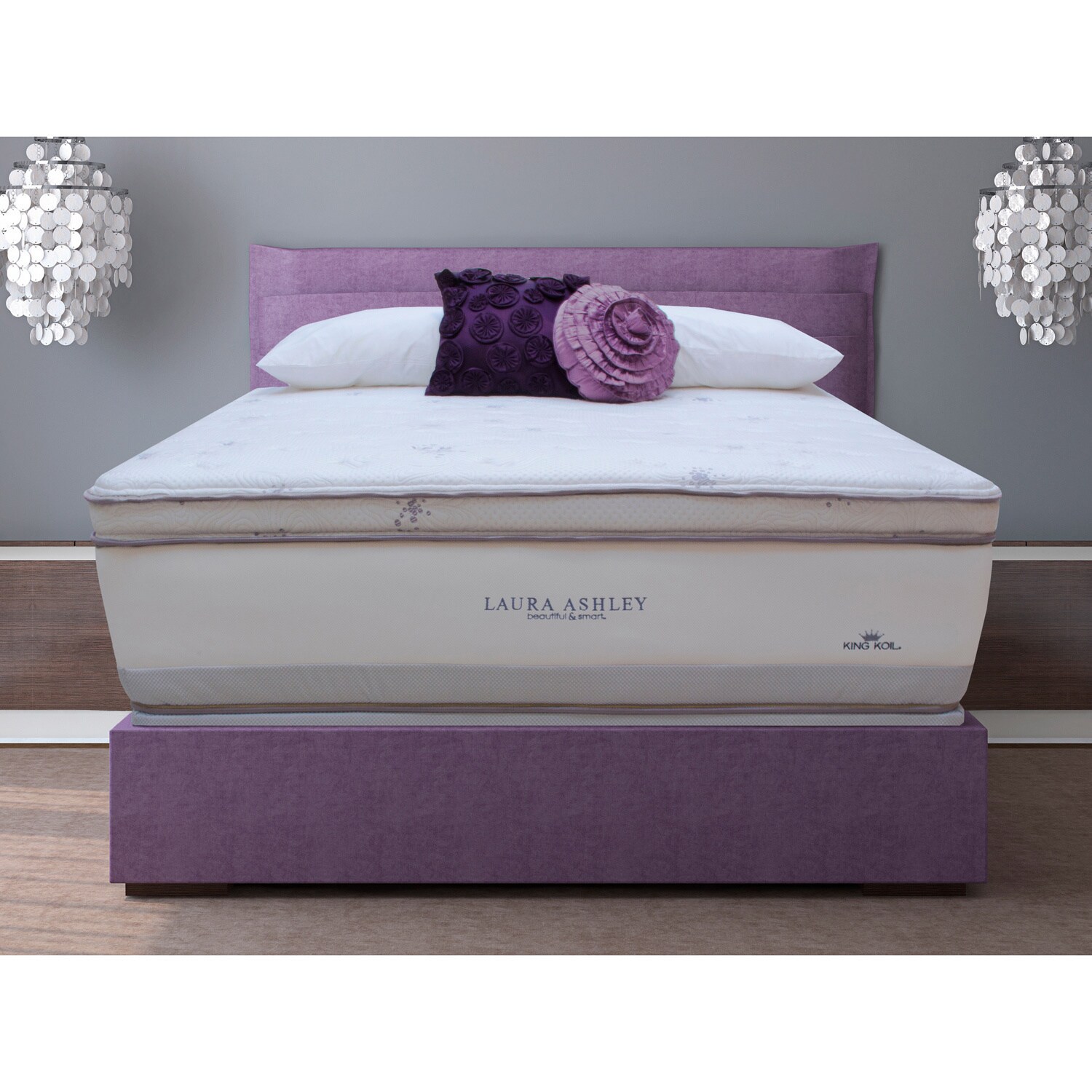 Laura Ashley Laura Ashley Periwinkle Super Size Queen size Mattress And Foundation Set White Size Queen