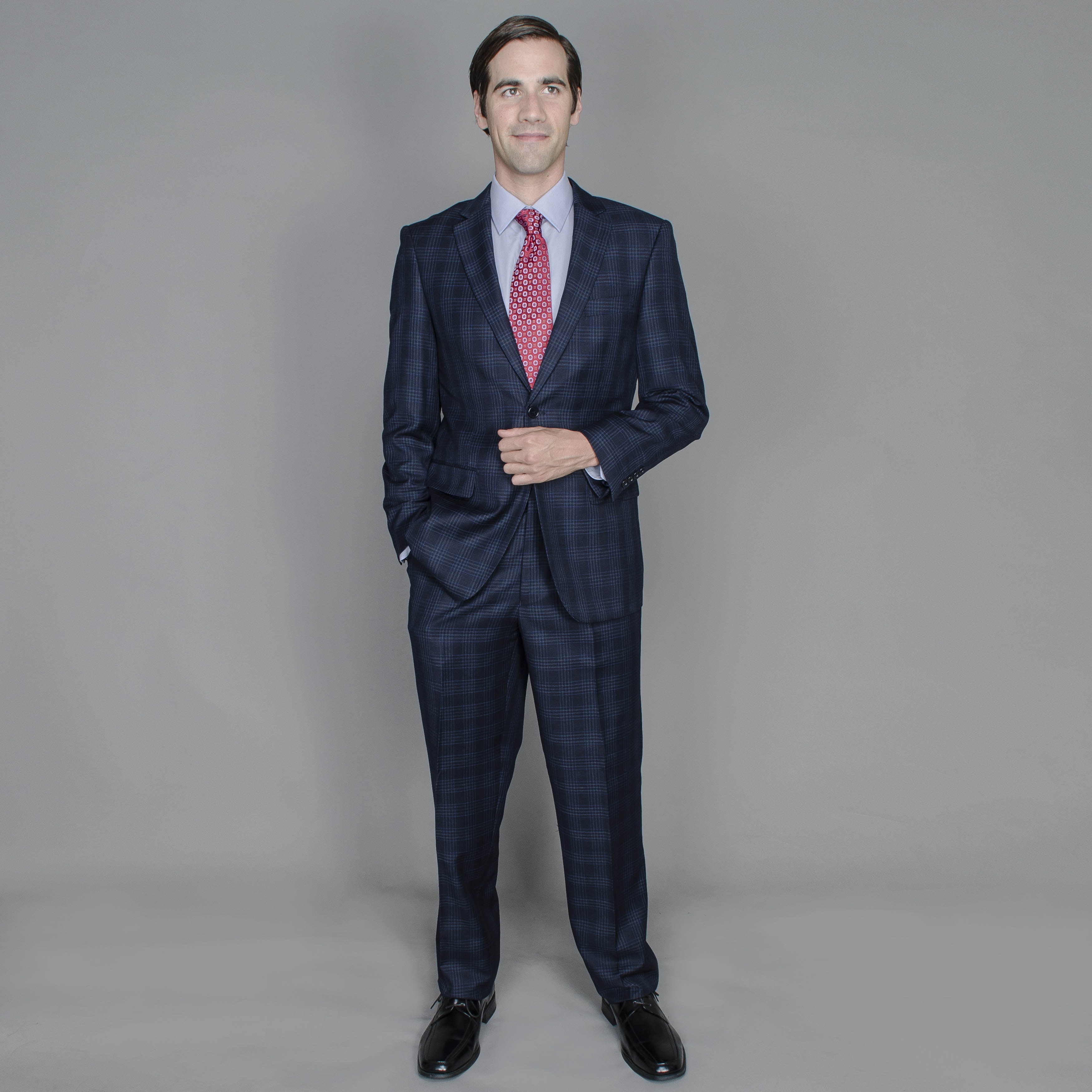 Mens Navy Windowpane 2 button Suit