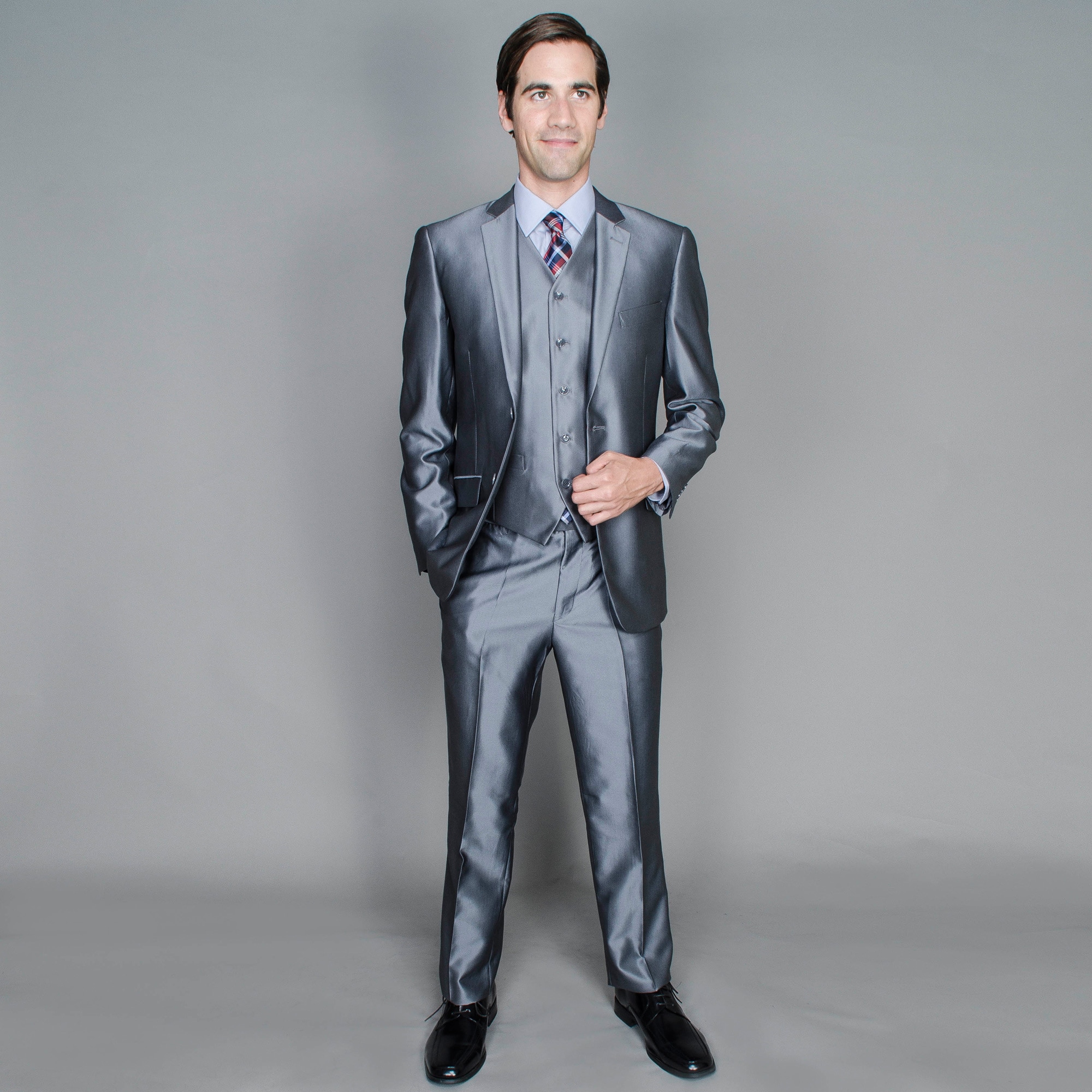 Slim Shiny Grey 2 button Vested Suit