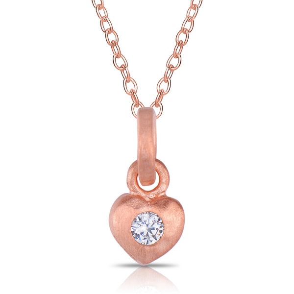 Collette Z Matte Rose gold Sterling Silver CZ Heart Necklace with Bonus Necklace Collette Z Cubic Zirconia Necklaces
