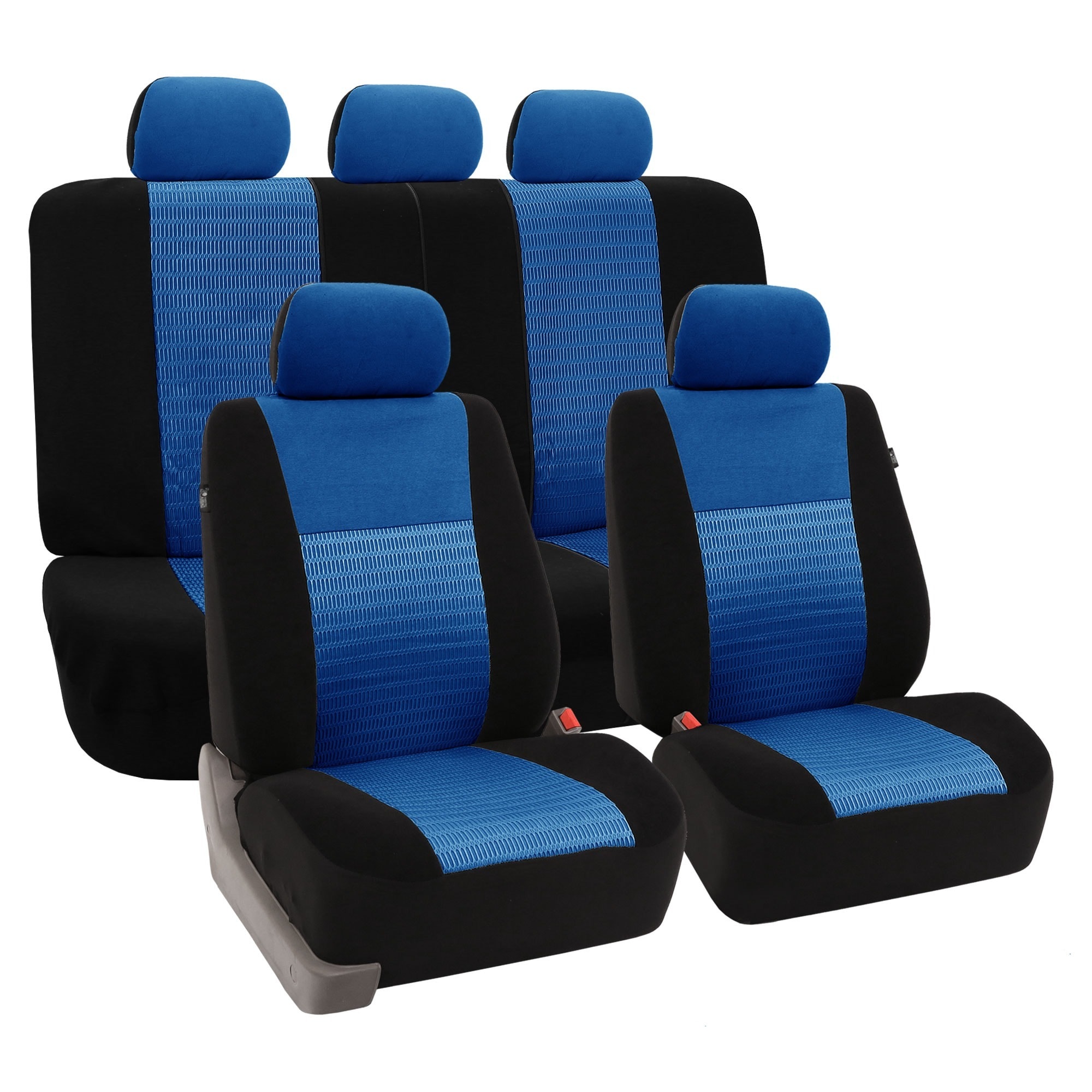Fh Group Blue Trendy Elegance Airbag Compatible Car Seat Covers (full Set) (Polyester Machine washable, air dry Helpful installation videos are available Front Seat Covers Side airbag compatible   officially tested   special stitching technique allows air