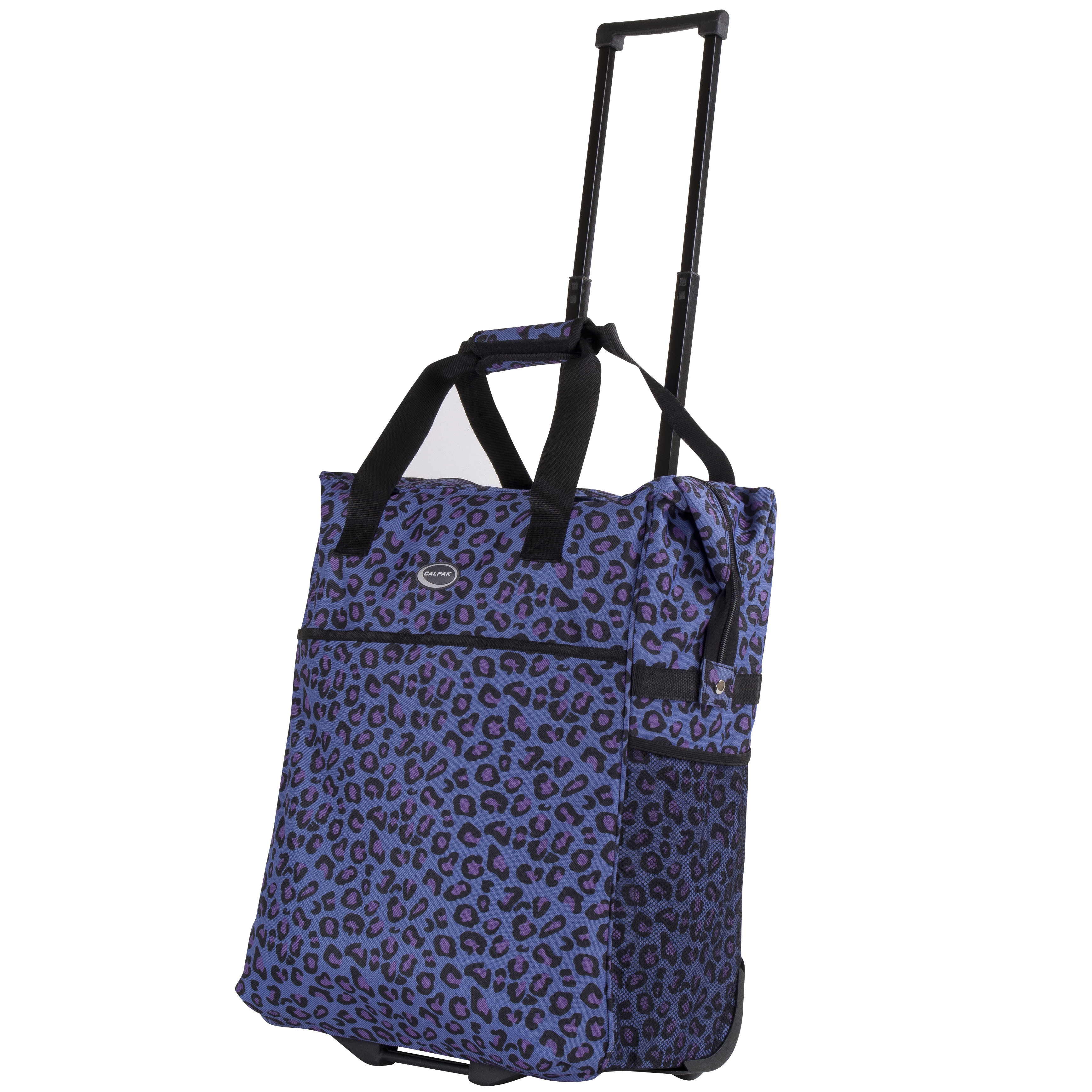 Calpak Big Eazy Purple Leo 20 inch Washable Rolling Shopping Tote Bag