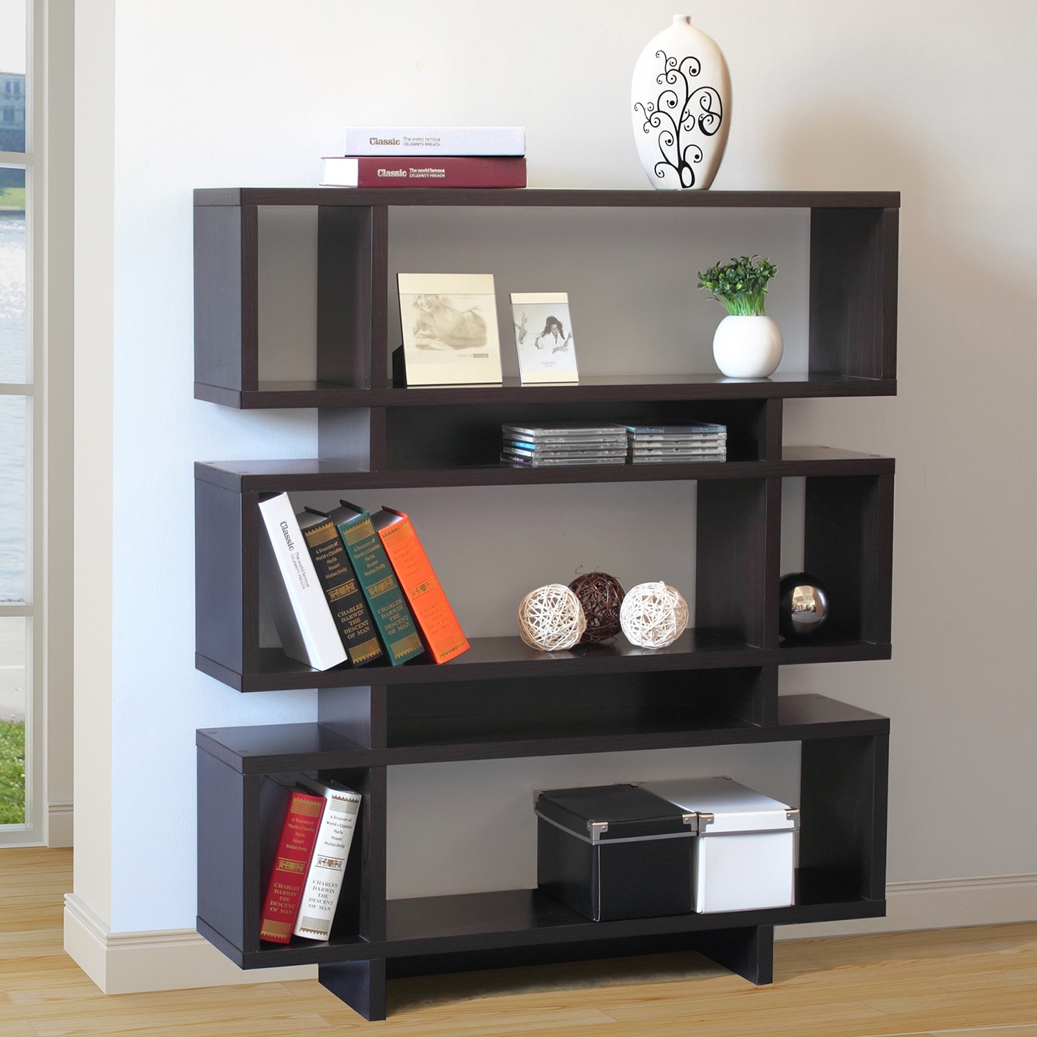 Santiago Brown 3 tier Shelving Bookcase