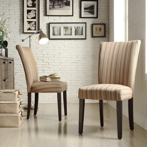 INSPIRE Q Catherine Mocha Brown Stripe Parsons Dining Chair (Set of 2