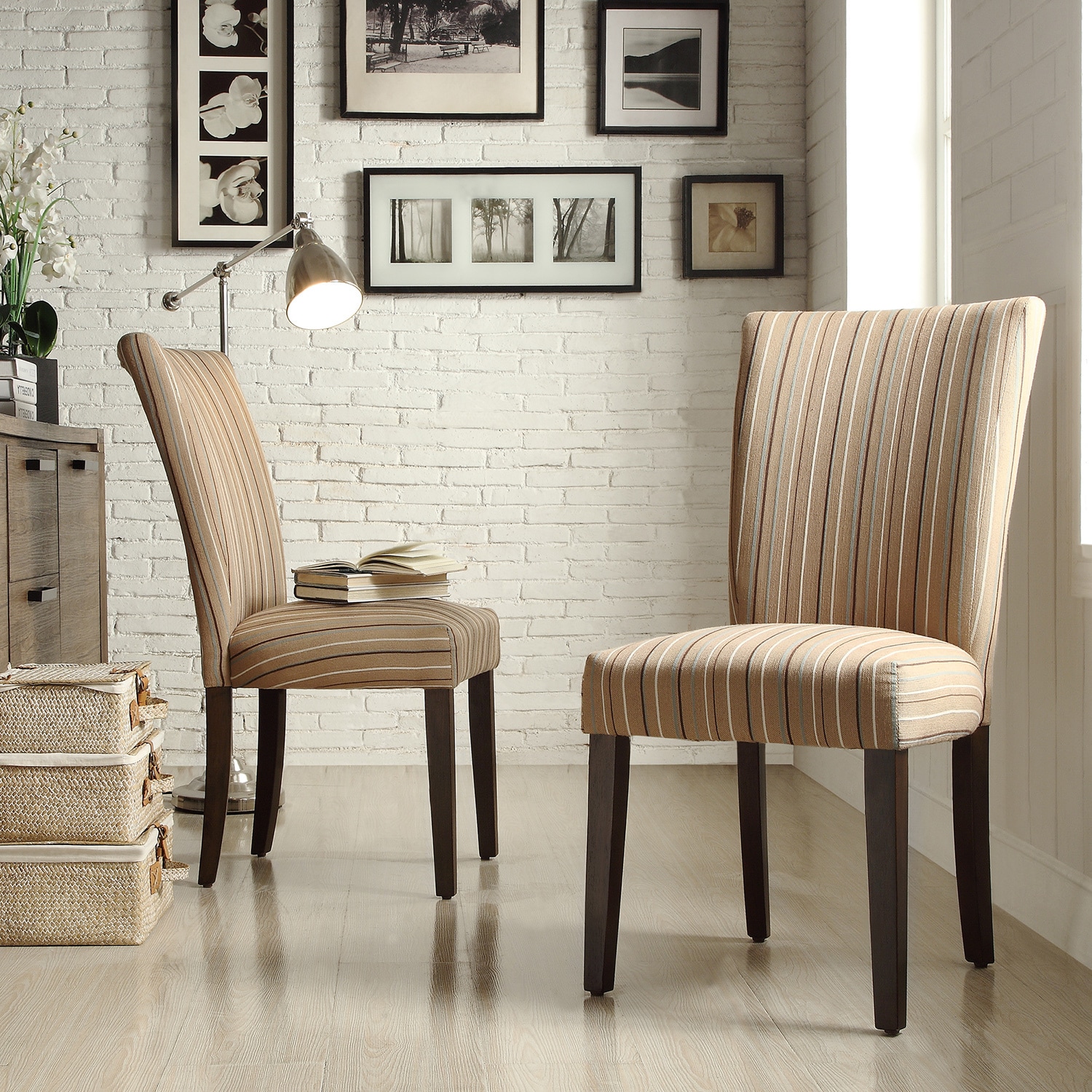 Inspire Q Catherine Mocha Brown Stripe Parsons Dining Chair (set Of 2)