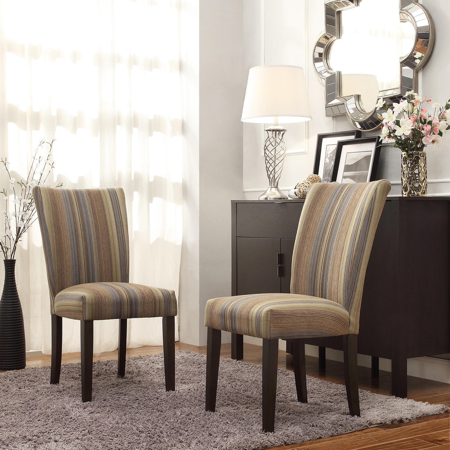 Inspire Q Catherine Mocha Tonal Stripe Parsons Dining Chair (set Of 2)