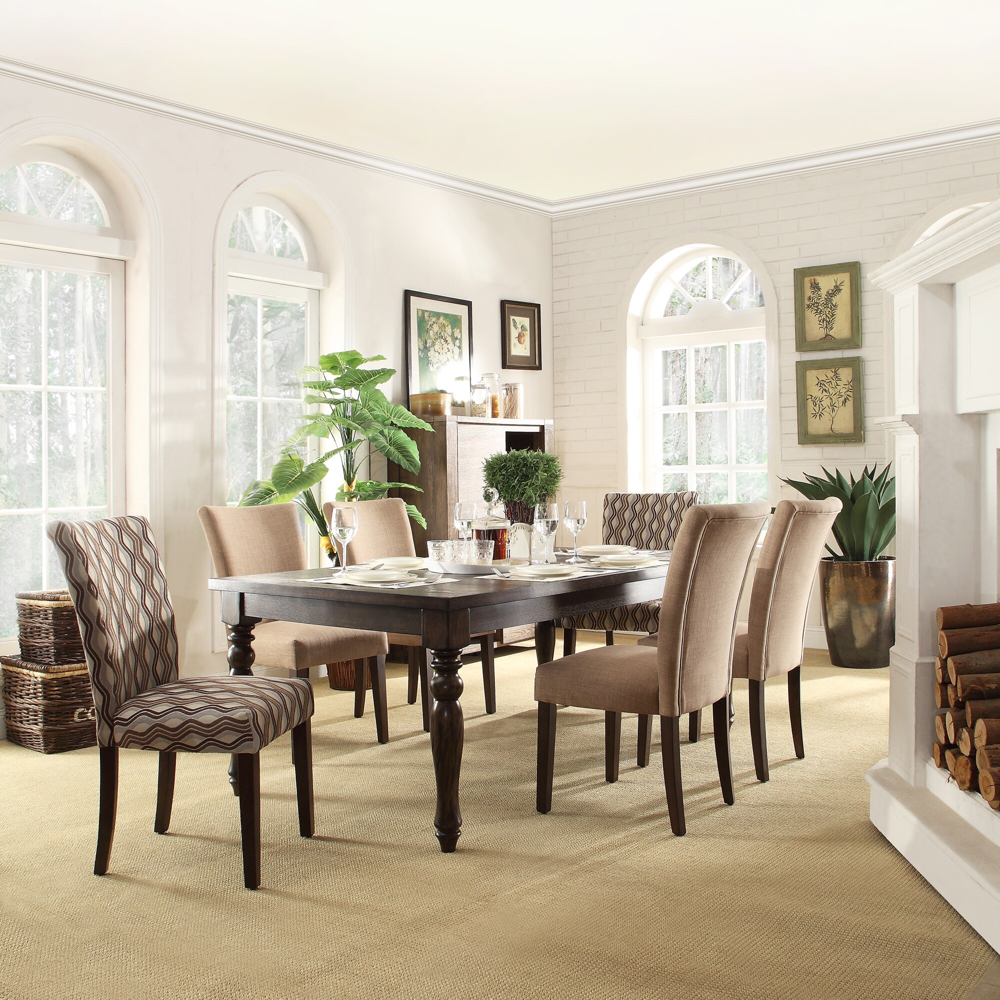 INSPIRE Q Catherine Mocha Wavy Stripe Parsons Dining Chair (Set of