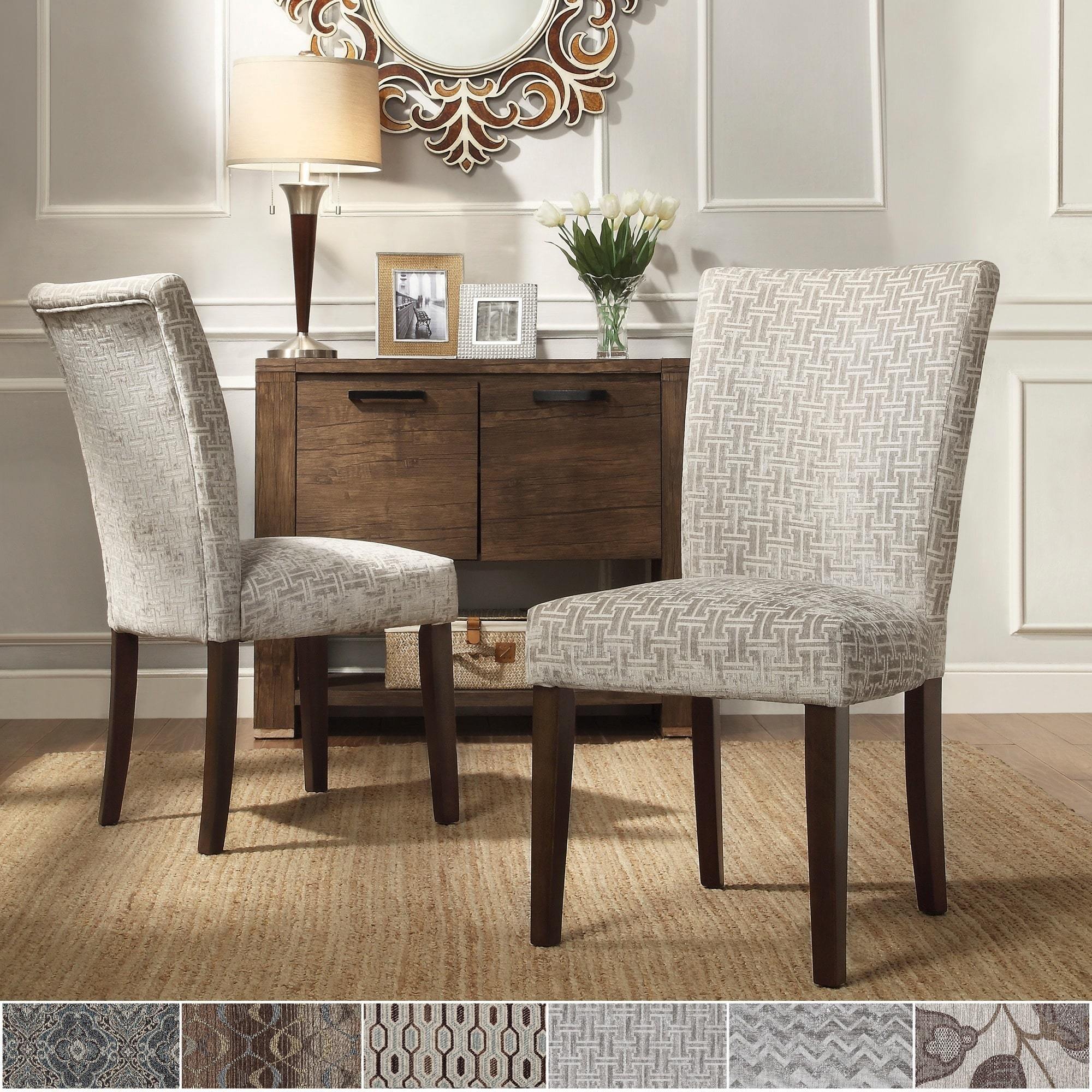 Catherine Print Parsons Dining Side Chair in Off-White/Brown (Set