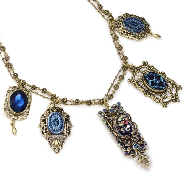 Sweet Romance Vintage Peacock Iridescent Blue Purple Statement Necklace