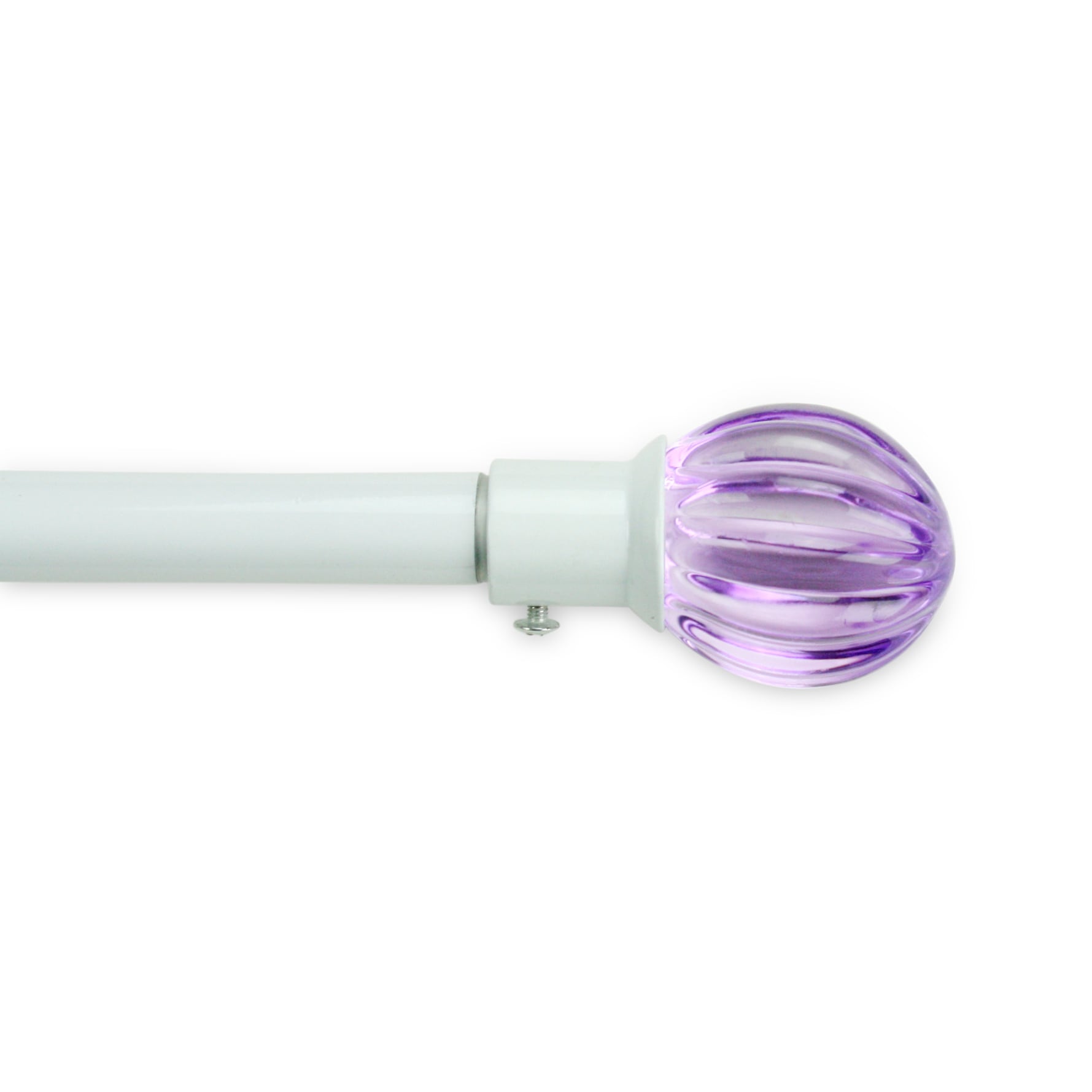 Adjustable White Drapery Rod Set With Purple Glass Finial