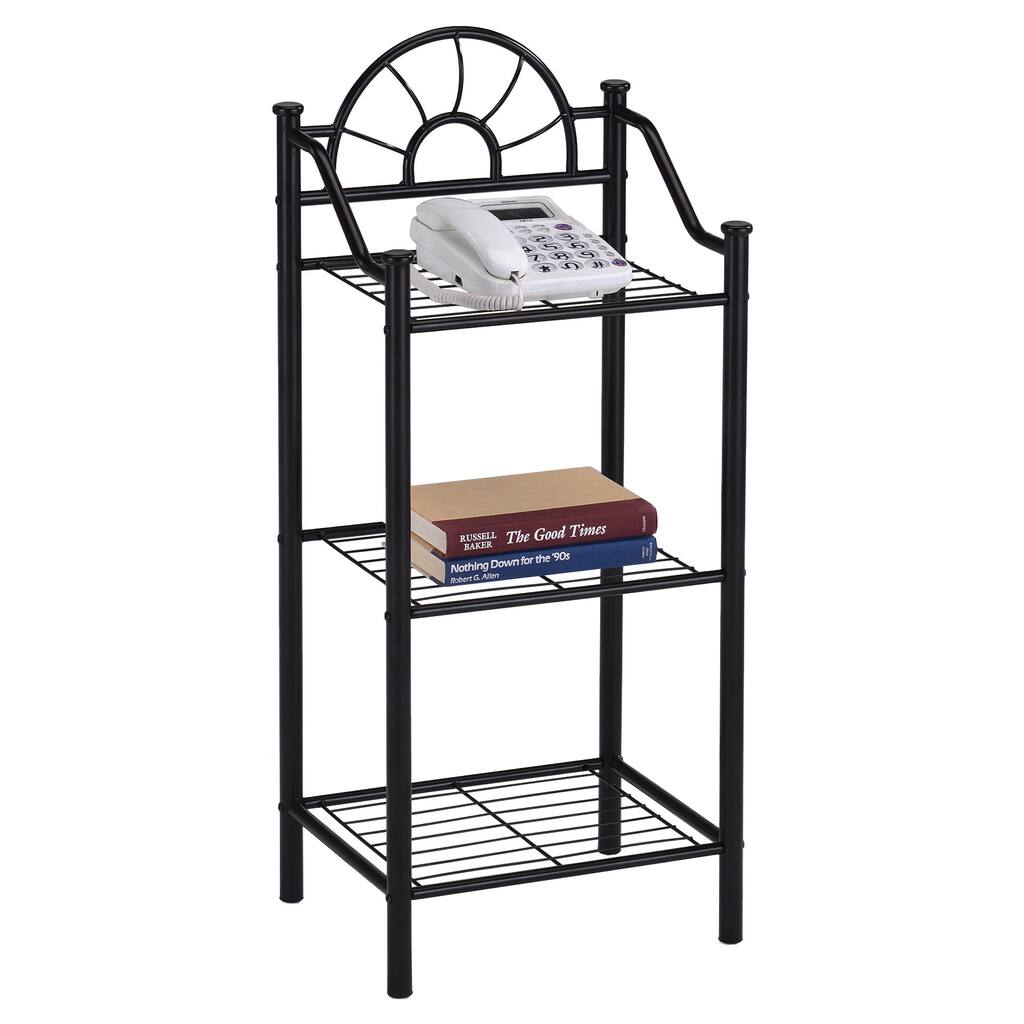 3-tier Metal Black Finish Bookshelf Accent Phone Table