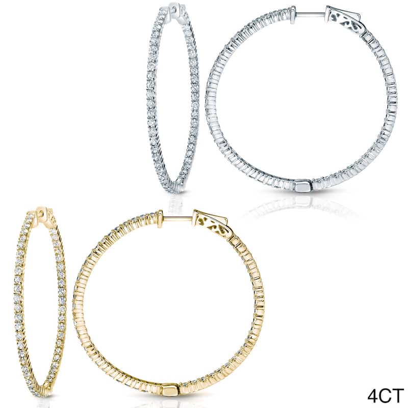 Auriya 14k Gold Small to Large Diamond Hoop Earrings (H-I, SI1-SI2) - 4ct TW (1.96-inch) - White Gold