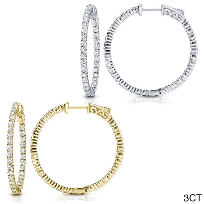 Auriya 14k Gold Small to Large Diamond Hoop Earrings (H-I, SI1-SI2) - 3ct TW (1.75-inch) - White Gold