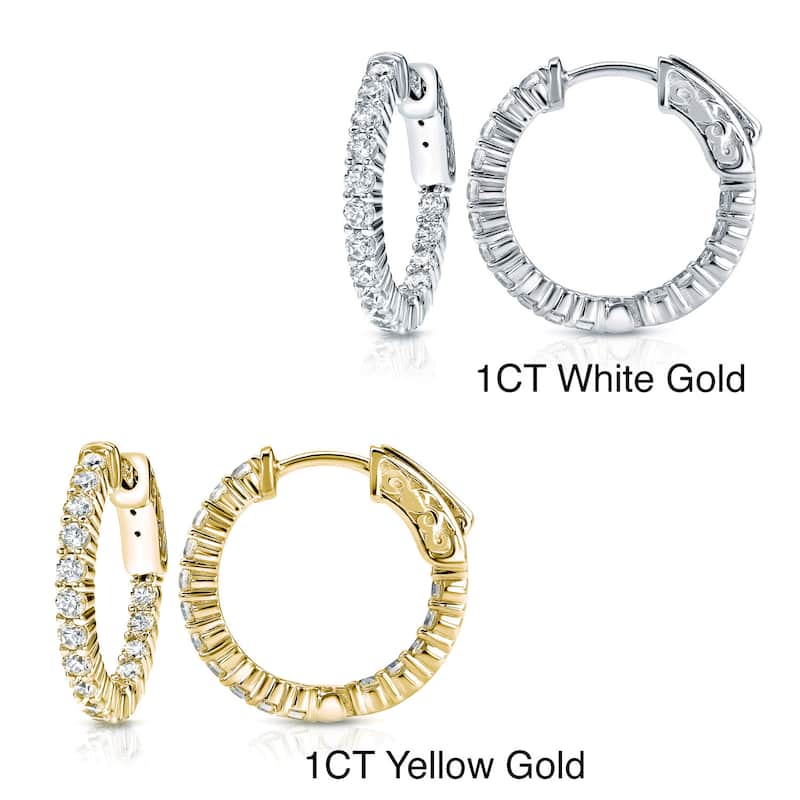 Auriya 14k Gold Small to Large Diamond Hoop Earrings (H-I, SI1-SI2) - 1ct TW (0.98-inch) - White Gold
