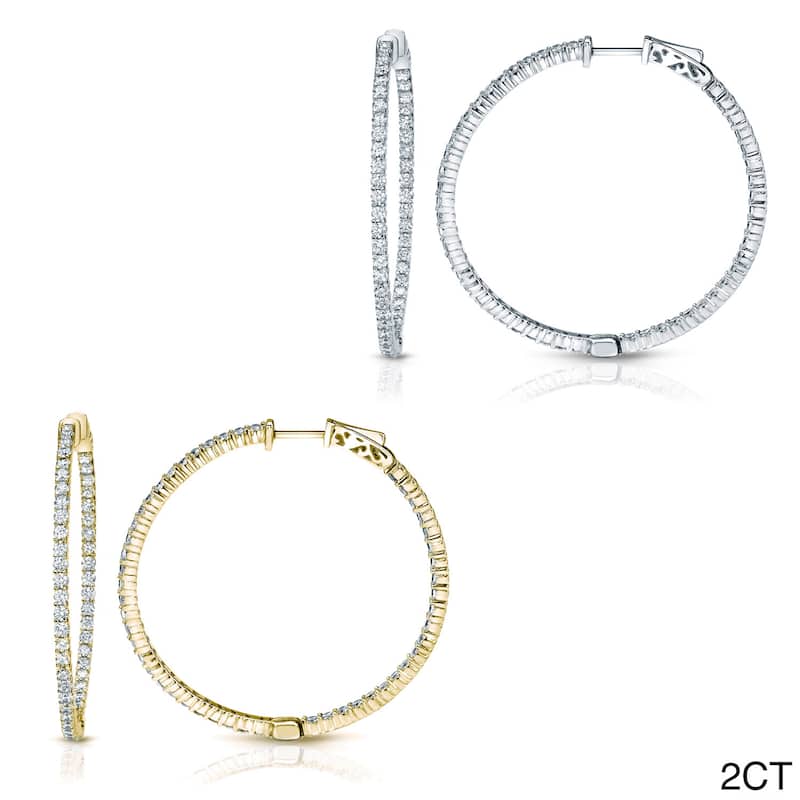 Auriya 14k Gold Small to Large Diamond Hoop Earrings (H-I, SI1-SI2) - 2ct TW (1.25-inch) - White Gold