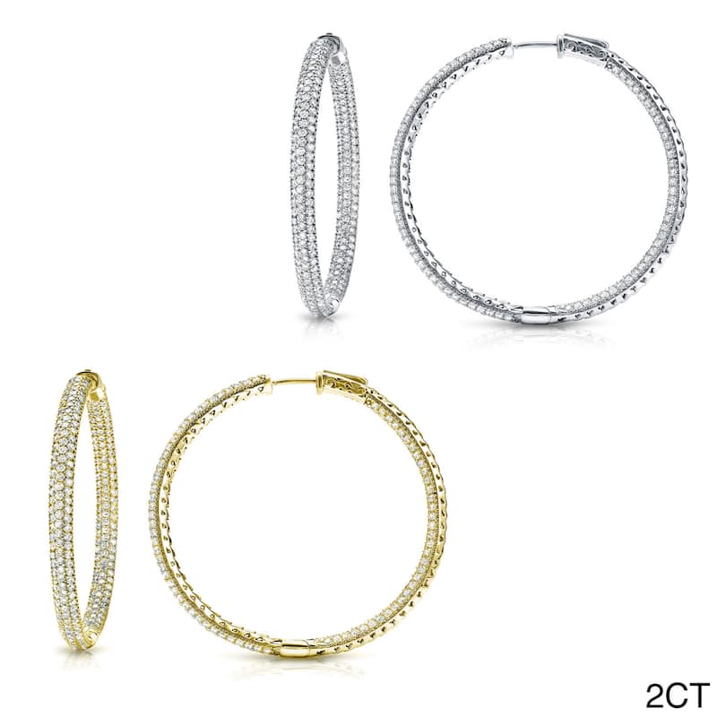 Auriya 14k Gold Small to Large Pave Diamond Hoop Earrings (J-K, I1-I2) - 2ct TW (1.49-inch) - White Gold