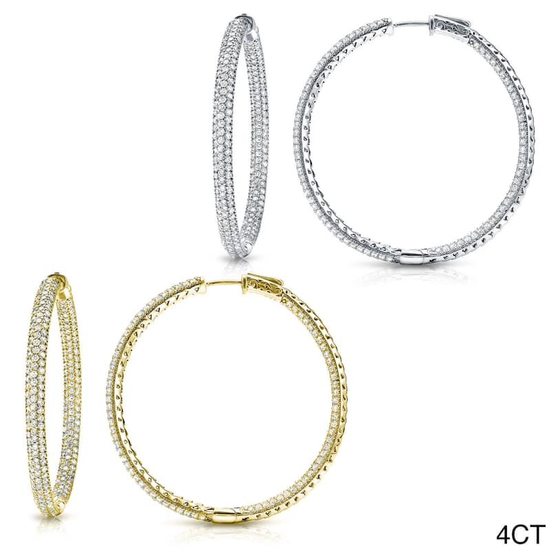 Auriya 14k Gold Small to Large Pave Diamond Hoop Earrings (J-K, I1-I2) - 4ct TDW (1.96-inch) - White Gold