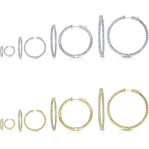 Auriya 14k Gold Small To Large Inside Out Diamond Hoop Earrings Auriya 14k Gold Small To Large Inside Out Diamond Hoop Earrings