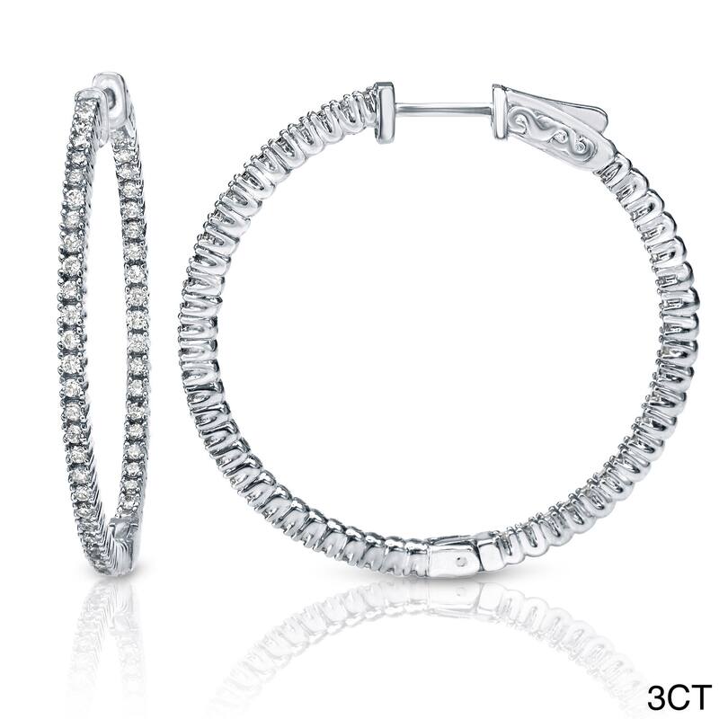 Auriya 14k Gold 3ct to 8ctw Large Diamond Hoop Earrings-50 mm (1.96-inch) (J-K, I1-I2)