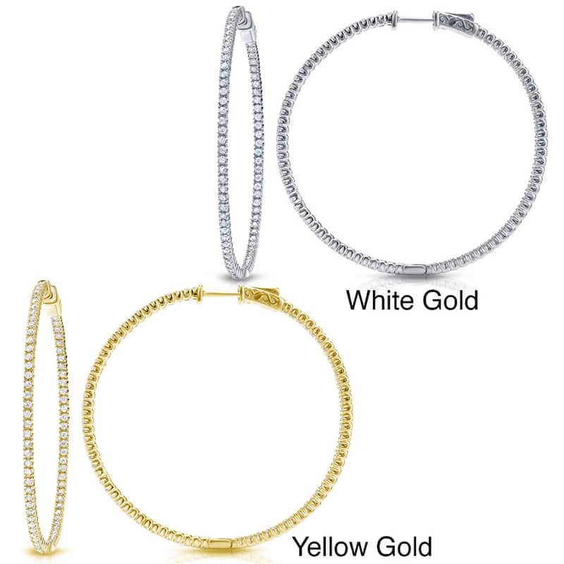 Auriya 14k Gold 5 carat TW Large Inside-out Diamond Hoop Earrings-57 mm (2.26-inch) (H-I, SI1-SI2) - J-K, I1-I2 - White Gold