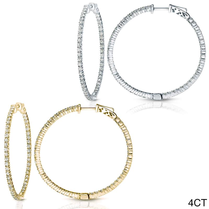 Auriya 14k Gold Small to Large Diamond Hoop Earrings (J-K, I1-I2) - 4ct TW (1.96-inch) - White Gold