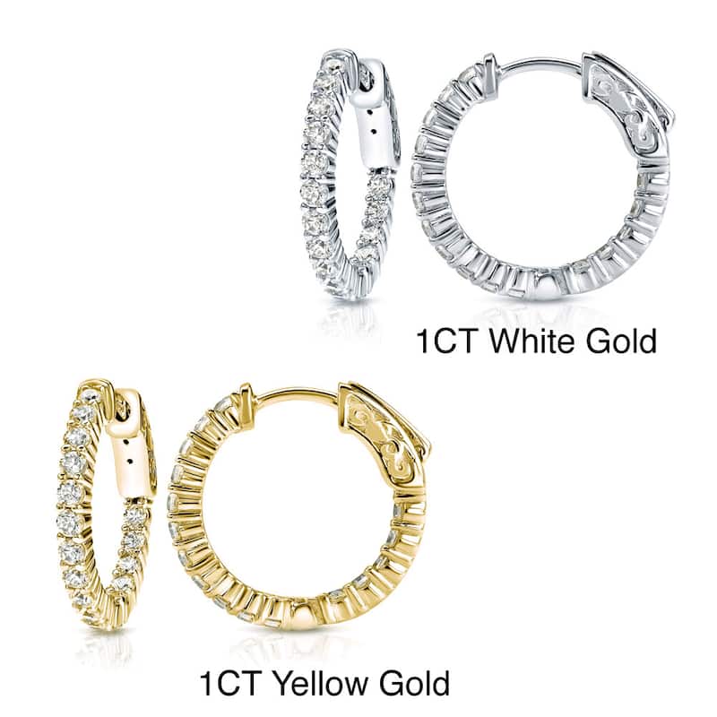Auriya 14k Gold Small to Large Diamond Hoop Earrings (J-K, I1-I2) - 1ct TW (0.98-inch) - White Gold