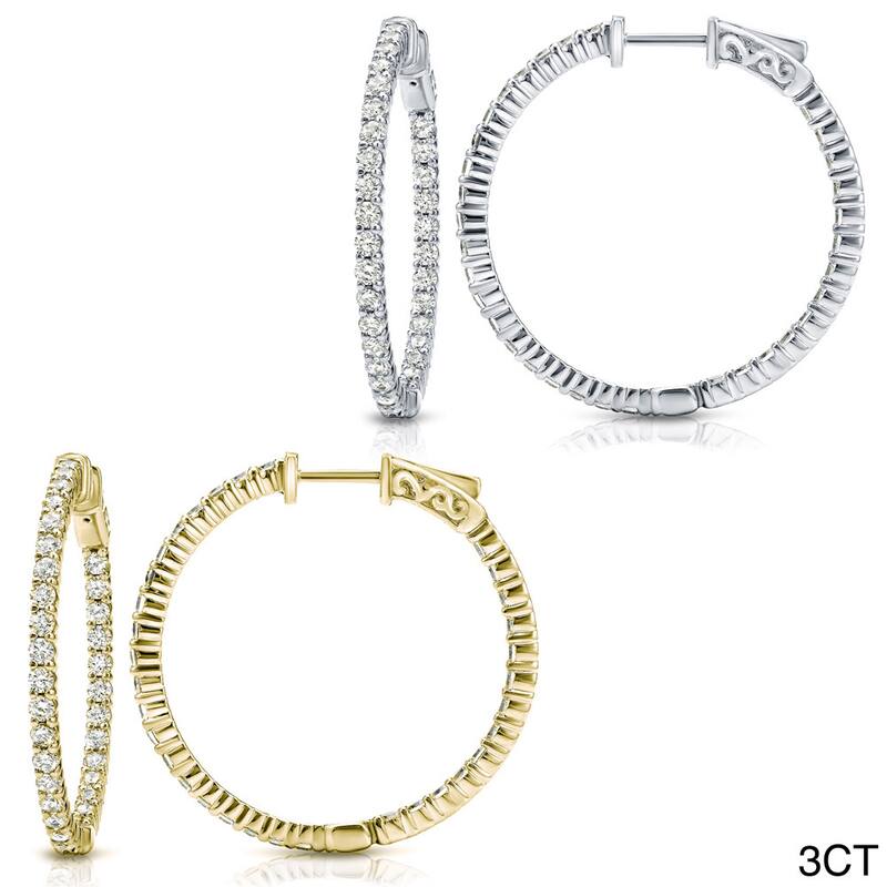 Auriya 14k Gold Small to Large Diamond Hoop Earrings (J-K, I1-I2) - 3ct TW (1.75-inch) - White Gold