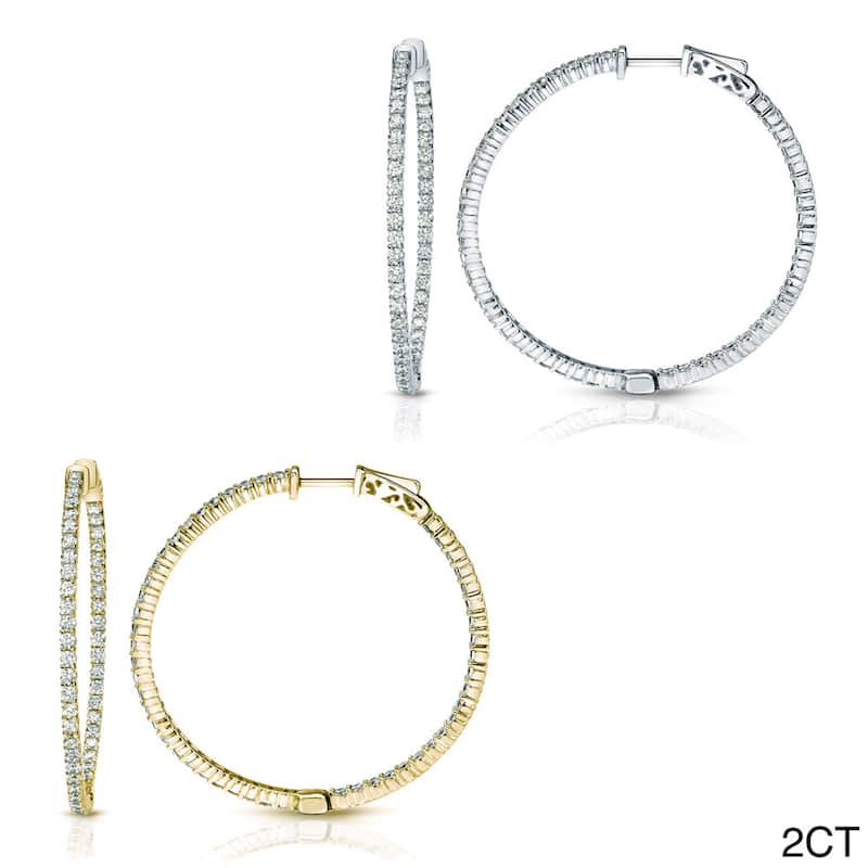 Auriya 14k Gold Small to Large Diamond Hoop Earrings (J-K, I1-I2) - 2ct TW (1.25-inch) - White Gold