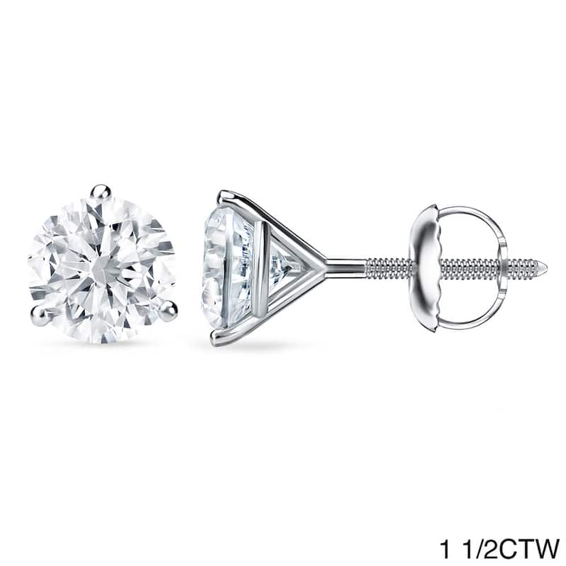 Auriya 1 to 2 carat TW 3-Prong Martini Round Solitaire Diamond Stud Earrings 18K Gold GIA Certified - F-G, VS1-VS2