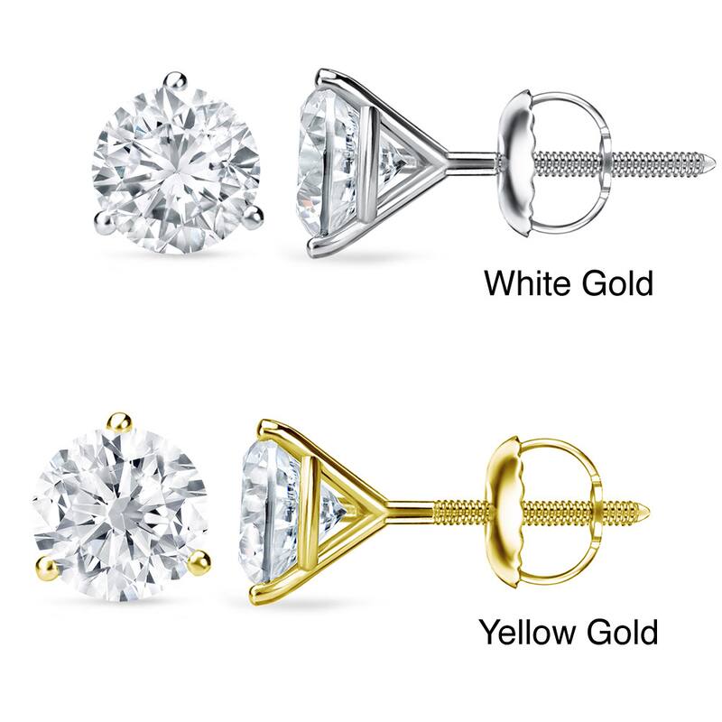Auriya 1 to 2 carat TW 3-Prong Martini Round Solitaire Diamond Stud Earrings 18K Gold GIA Certified - F-G, VS1-VS2 - 1.00ct - White