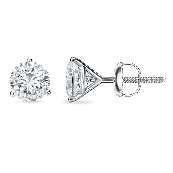 Auriya 1 to 2 carat TW 3-Prong Martini Round Solitaire Diamond Stud Earrings 18K Gold GIA Certified - F-G, VS1-VS2