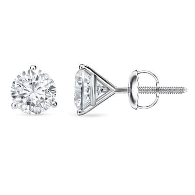 Auriya 1 to 2 carat TW 3-Prong Martini Round Solitaire Diamond Stud Earrings 18K Gold GIA Certified - F-G, VS1-VS2
