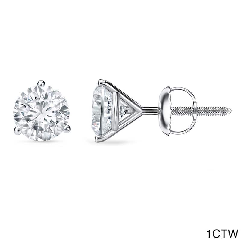 Auriya 1 to 2 carat TW 3-Prong Martini Round Solitaire Diamond Stud Earrings 18K Gold GIA Certified - F-G, VS1-VS2