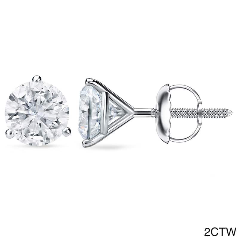 Auriya 1 to 2 carat TW 3-Prong Martini Round Solitaire Diamond Stud Earrings 18K Gold GIA Certified - F-G, VS1-VS2