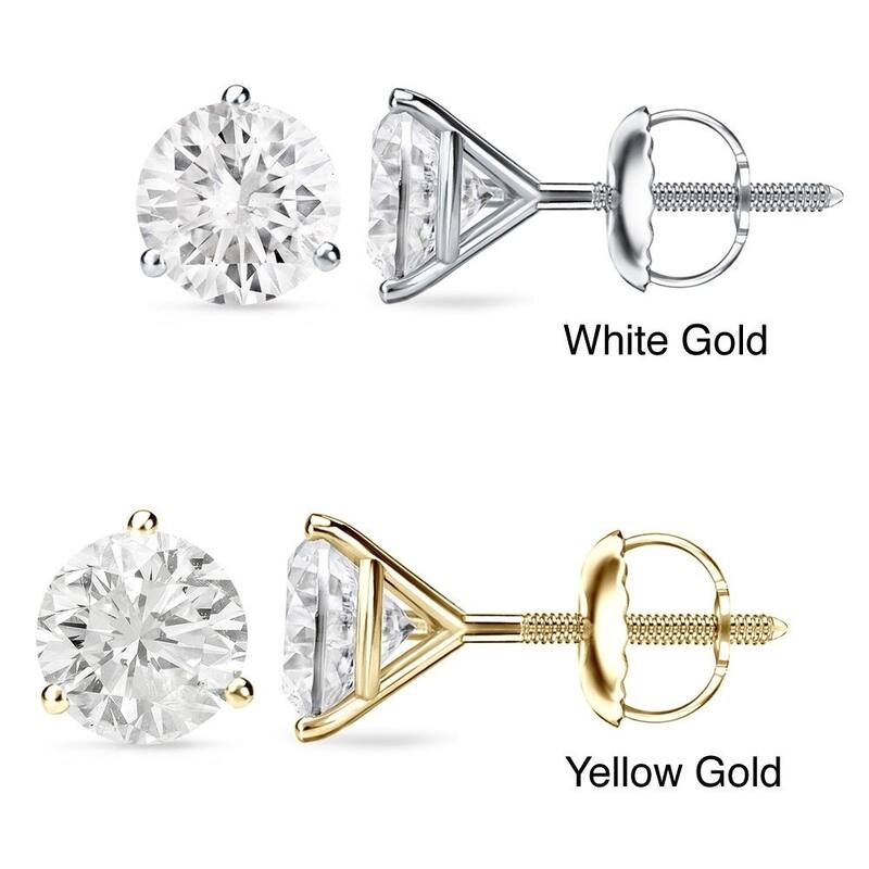 Auriya 1 to 2 carat TW 3-Prong Martini Round Solitaire Diamond Stud Earrings 18K Gold GIA Certified (H-I, SI1-SI2) - 1.50ct - White