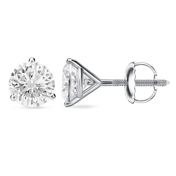 Auriya 1 to 2 carat TW 3-Prong Martini Round Solitaire Diamond Stud Earrings 18K Gold GIA Certified (H-I, SI1-SI2)