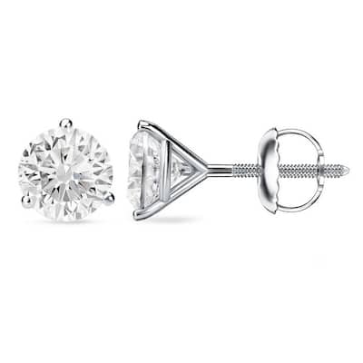 Auriya 1 to 2 carat TW 3-Prong Martini Round Solitaire Diamond Stud Earrings 18K Gold GIA Certified (H-I, SI1-SI2)