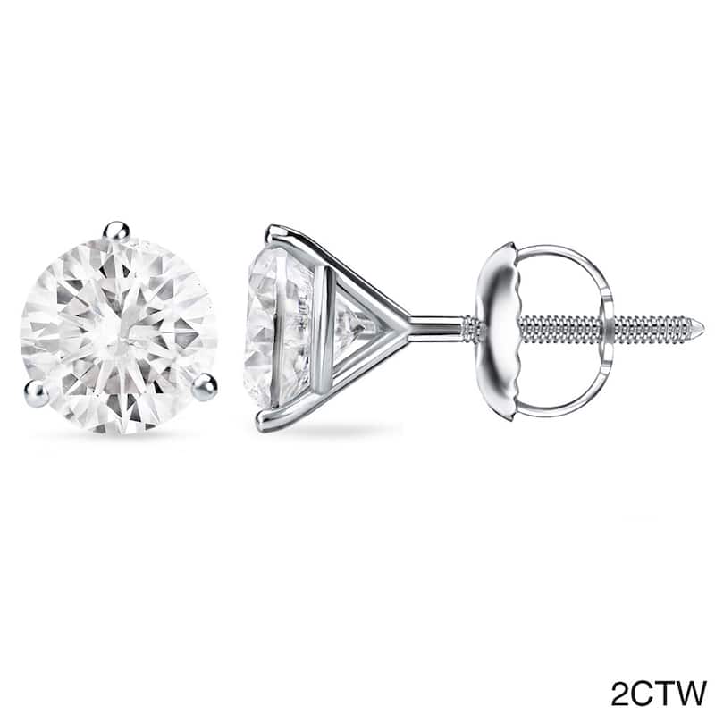 Auriya 1 to 2 carat TW 3-Prong Martini Round Solitaire Diamond Stud Earrings 18K Gold GIA Certified (H-I, SI1-SI2)