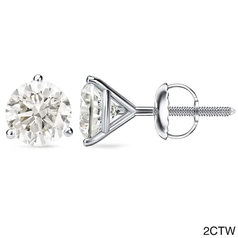 Auriya 1 to 2ct TW Round Diamond Stud Earrings 18k Gold 3-Prong Martini Certified (J-K, I1-I2)