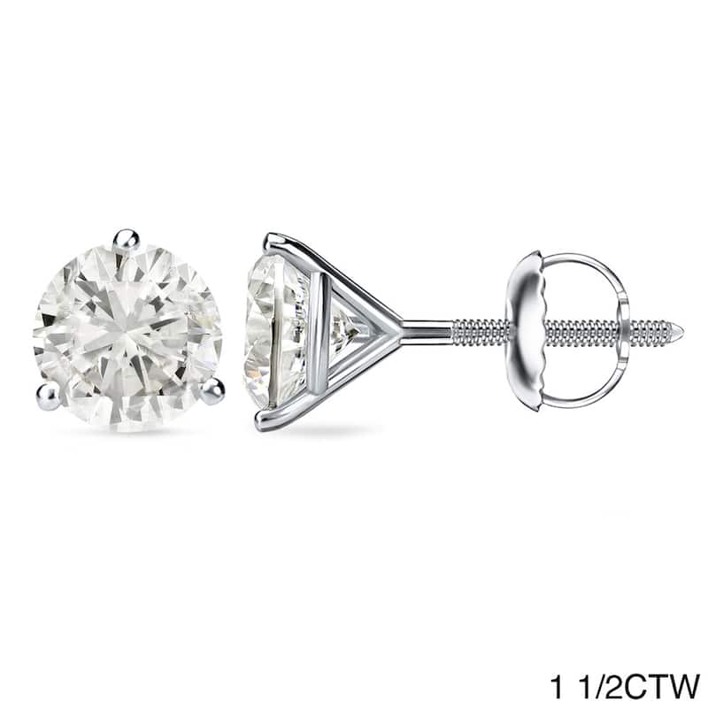 Auriya 1 to 2ct TW Round Diamond Stud Earrings 18k Gold 3-Prong Martini Certified (J-K, I1-I2)