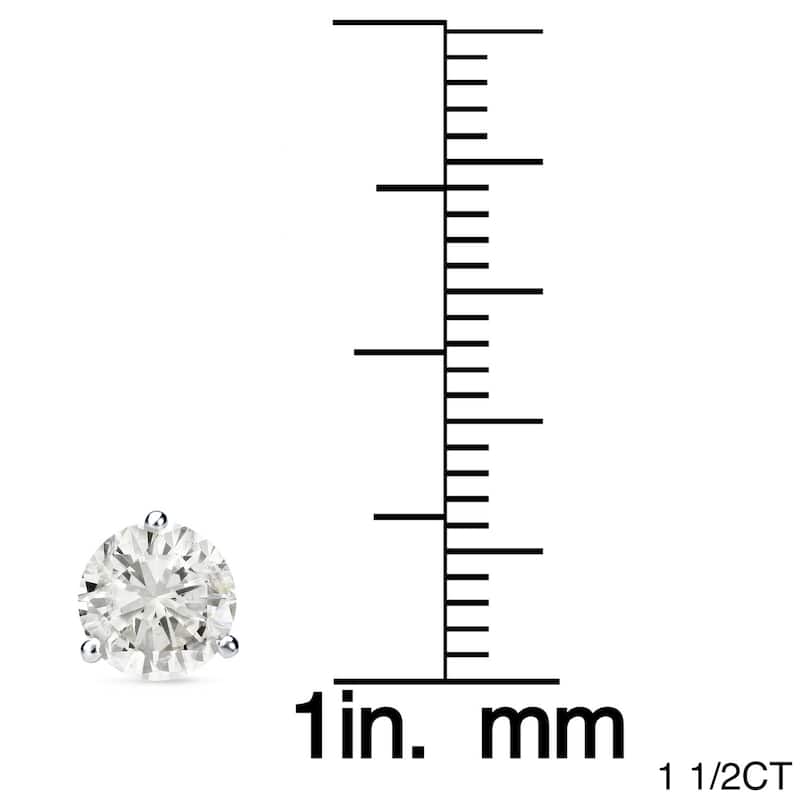 Auriya 1 to 2ct TW Round Diamond Stud Earrings 18k Gold 3-Prong Martini Certified (J-K, I1-I2)