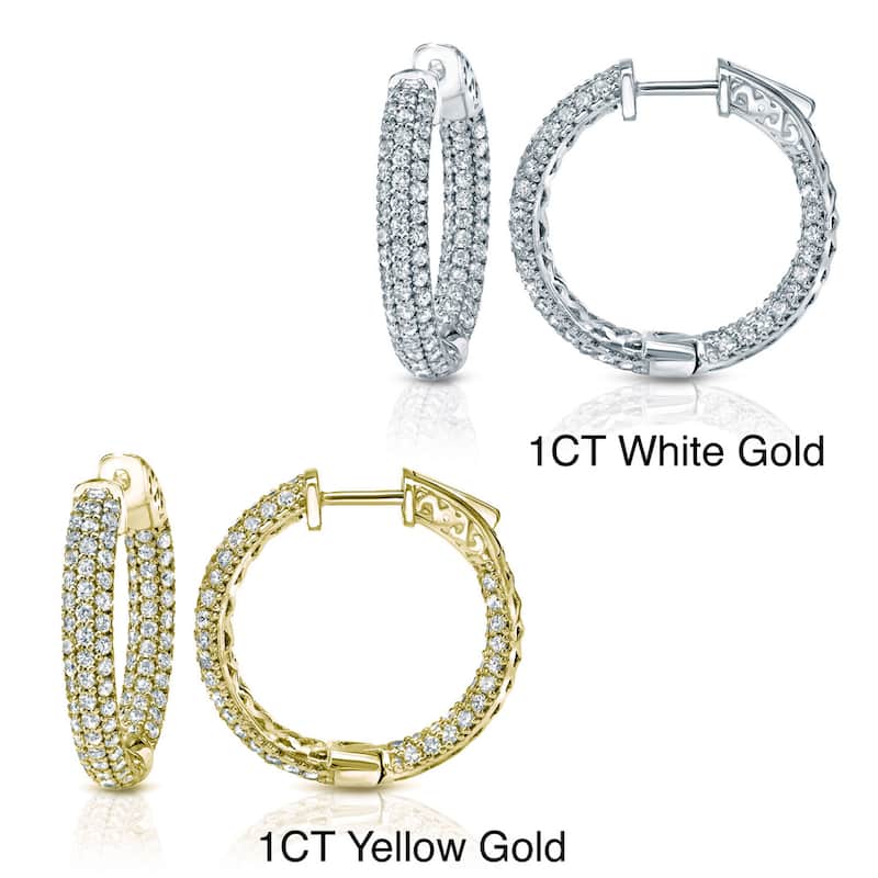 Auriya 14k Gold Small to Large Inside Out Pave Diamond Hoop Earrings (H-I, SI1-SI2) - 1ct TDW (0.98-inch) - White Gold