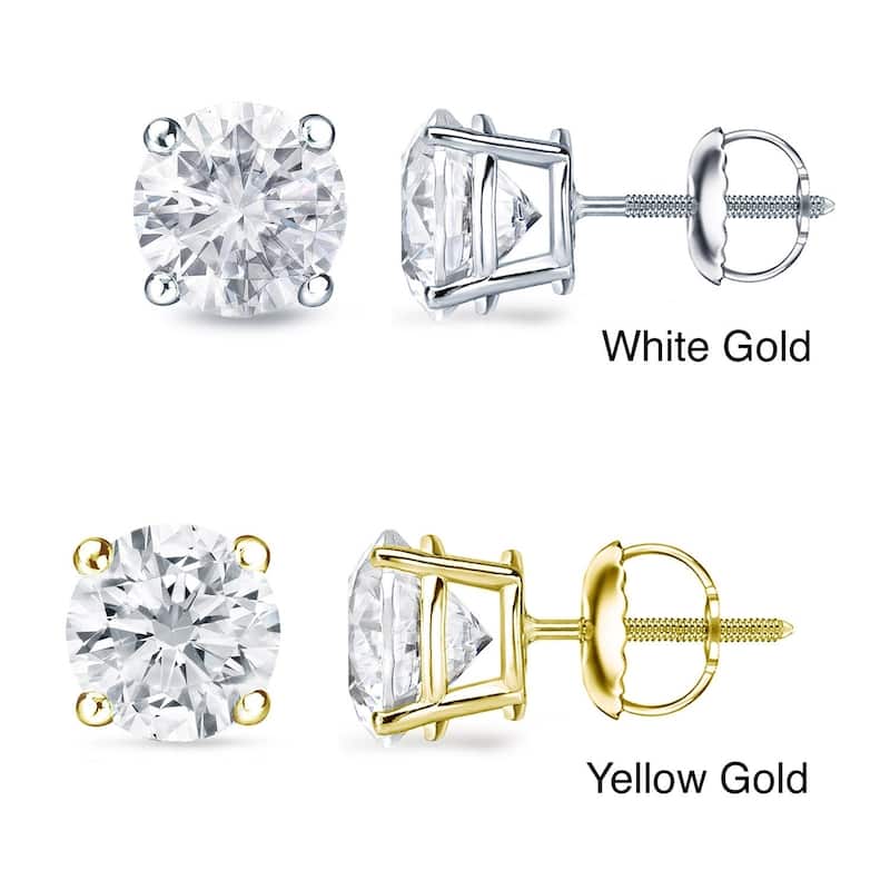 Auriya 1 to 2 carat TW Round Solitaire Diamond Stud Earrings 18K Gold GIA Certified (F-G, VS1-VS2) - F-G, VS1-VS2