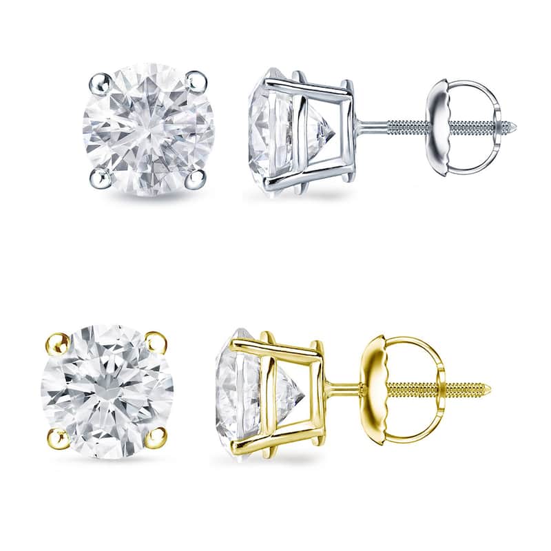 Auriya 1 to 2 carat TW Round Solitaire Diamond Stud Earrings 18K Gold GIA Certified (F-G, VS1-VS2) - F-G, VS1-VS2