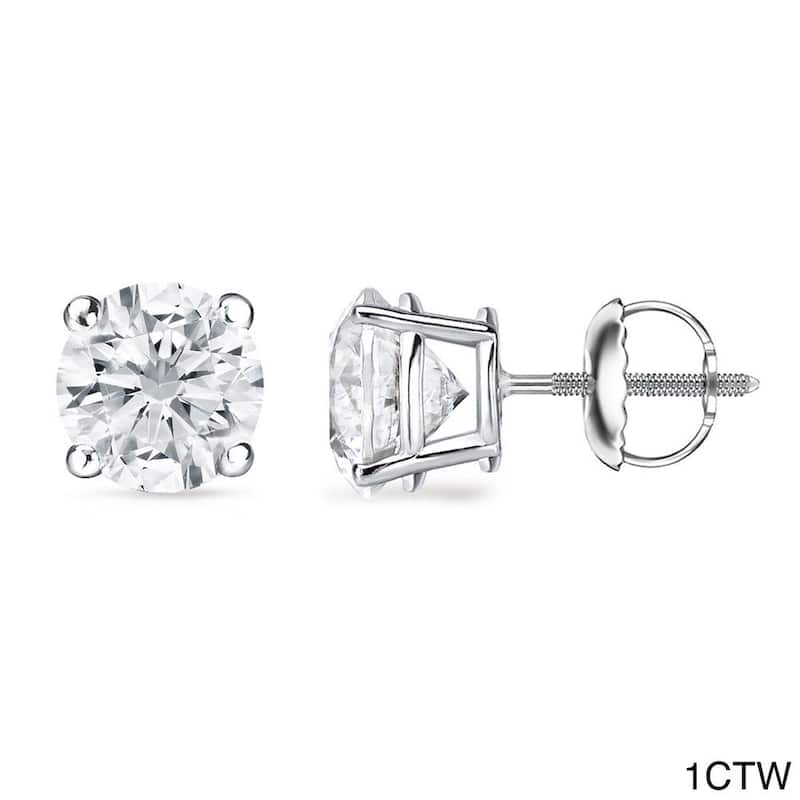 Auriya 1 to 2 carat TW Round Solitaire Diamond Stud Earrings 18K Gold GIA Certified (F-G, VS1-VS2) - F-G, VS1-VS2