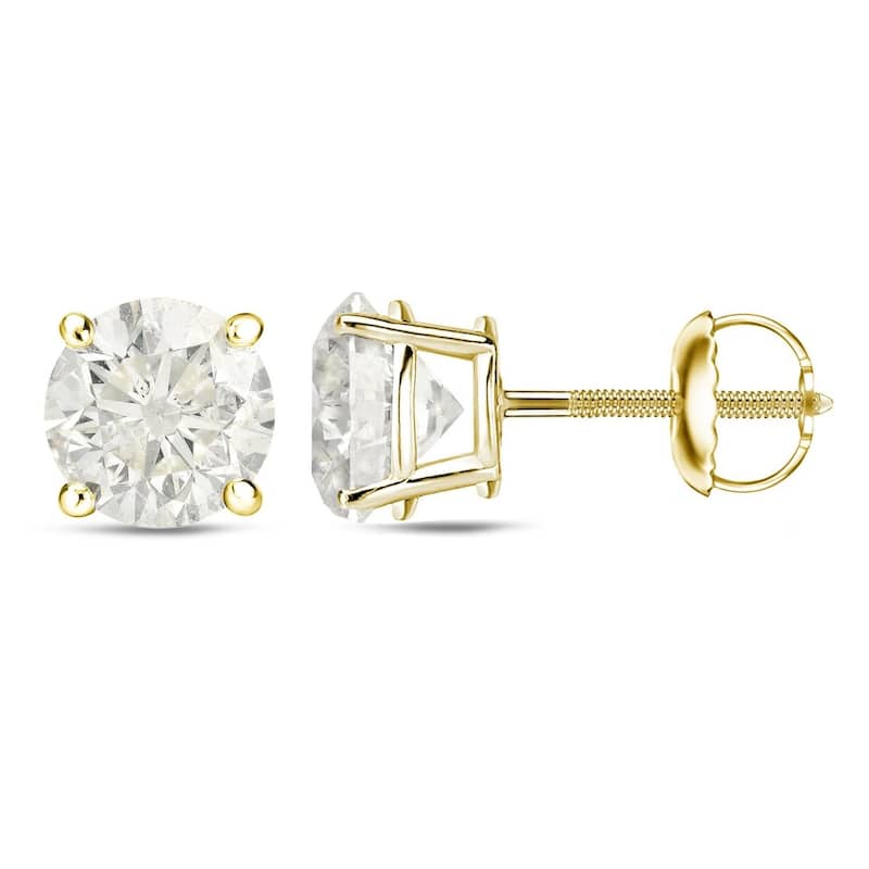 Auriya 1 to 2ctw Round Diamond Stud Earrings 18k Gold Certified - 1.00ct - Yellow