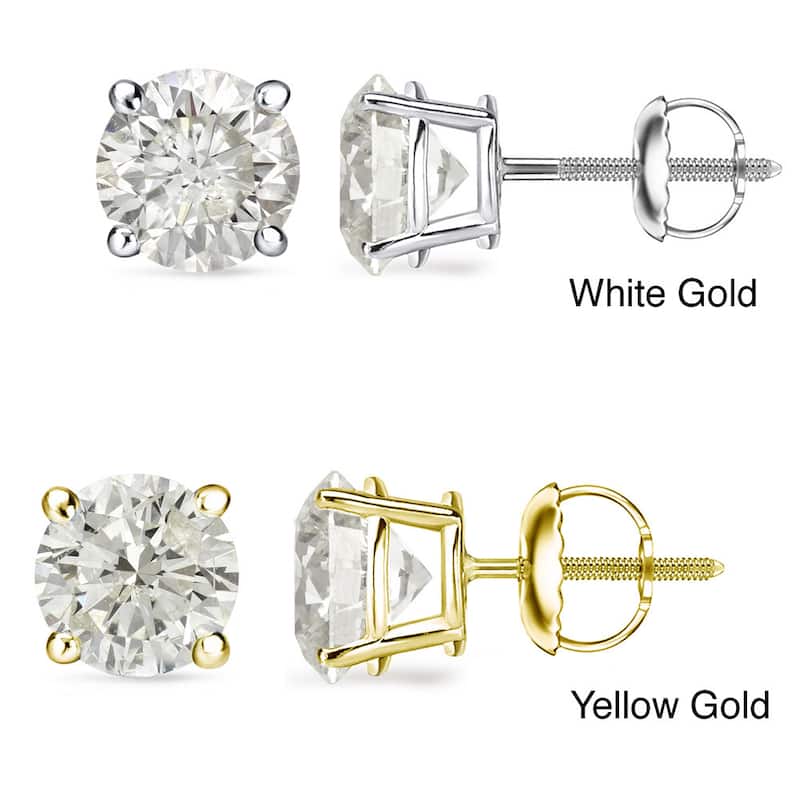 Auriya 1 to 2ctw Round Diamond Stud Earrings 18k Gold Certified (J-K, I1-I2) - 1.00ct - White