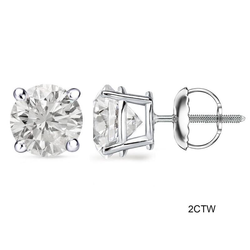 Auriya 1 to 2ctw Round Diamond Stud Earrings Platinum Certified - White (H-I, SI1-SI2)
