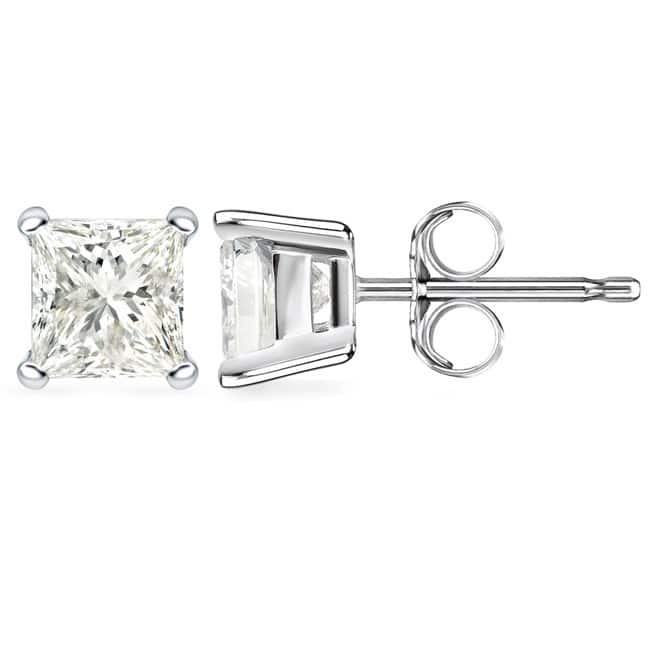 Auriya 3ctw Princess-cut Diamond Stud Earrings 14k Gold Certified (H-I, SI2-I1) - White Gold-Push Back